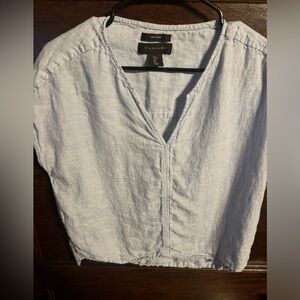 Tahari, 100% Linen, Light Blie Blouse with Mandarin Collar, Size Small